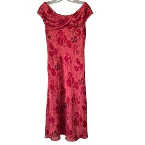 DAVID WARREN Y2k Midi Dress Off Shoulder Dress Floral Print Size 10 Retro Vtg